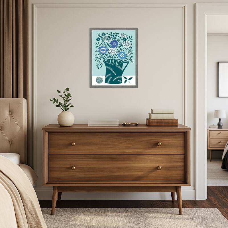 Decorative Flower Pot by Giuliana Lazzerini Framed Canvas Wall Art Print