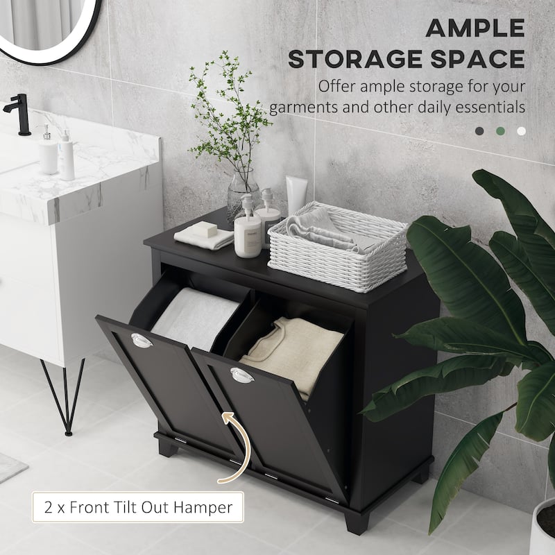 Black Tilt-Out Laundry Hamper Bathroom Storage Cabinet for Clothes, Minimalist Floor Corner Cabinet with Handles