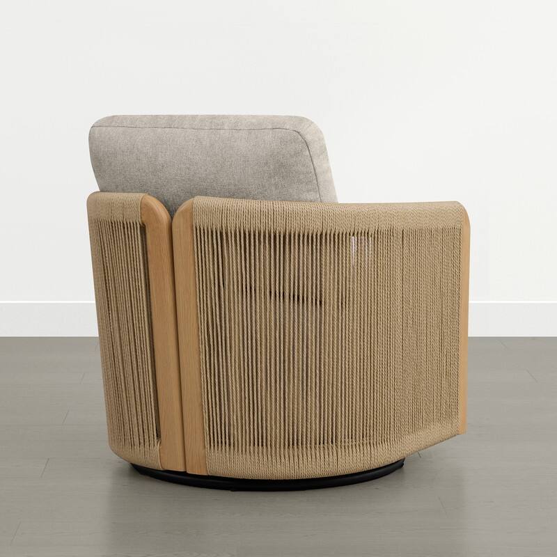 Spruce & Spring Boho Braid Swivel Accent Chair with Woven Paper Rope Armrests&Wood-Look Metal Frame