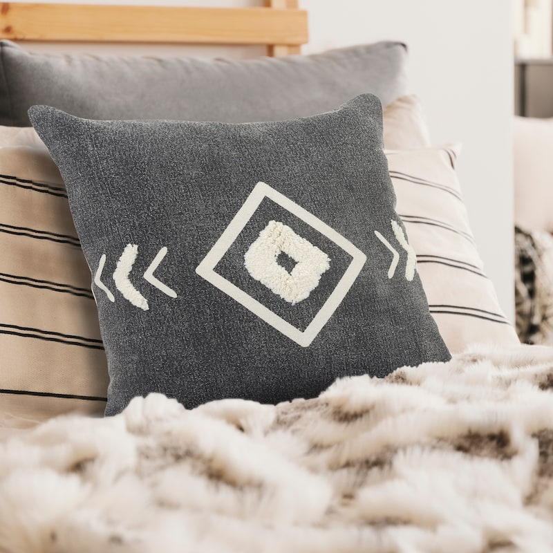 Sevita Tufted White Geometric Diamond Throw Pillow
