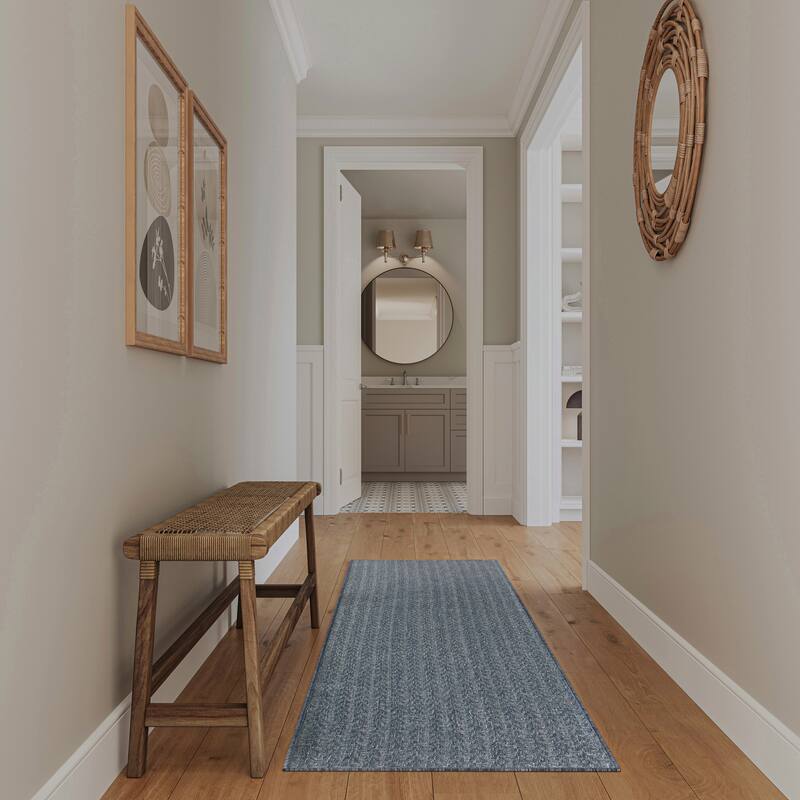 Nourison Tulum Indoor/Outdoor Chevron Area Rug - 2'2" x 8' - Denim