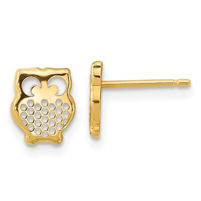 Diamond2Deal 14k Yellow Gold Gold Textured Owl Post Stud Earrings (L-7.9mm, W-6.55mm)