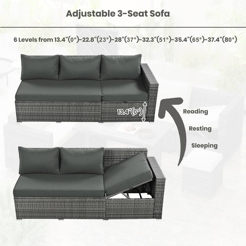 Outdoor 6-Piece Rattan Modular Sectional Sofa Set with Storage & Dining Table