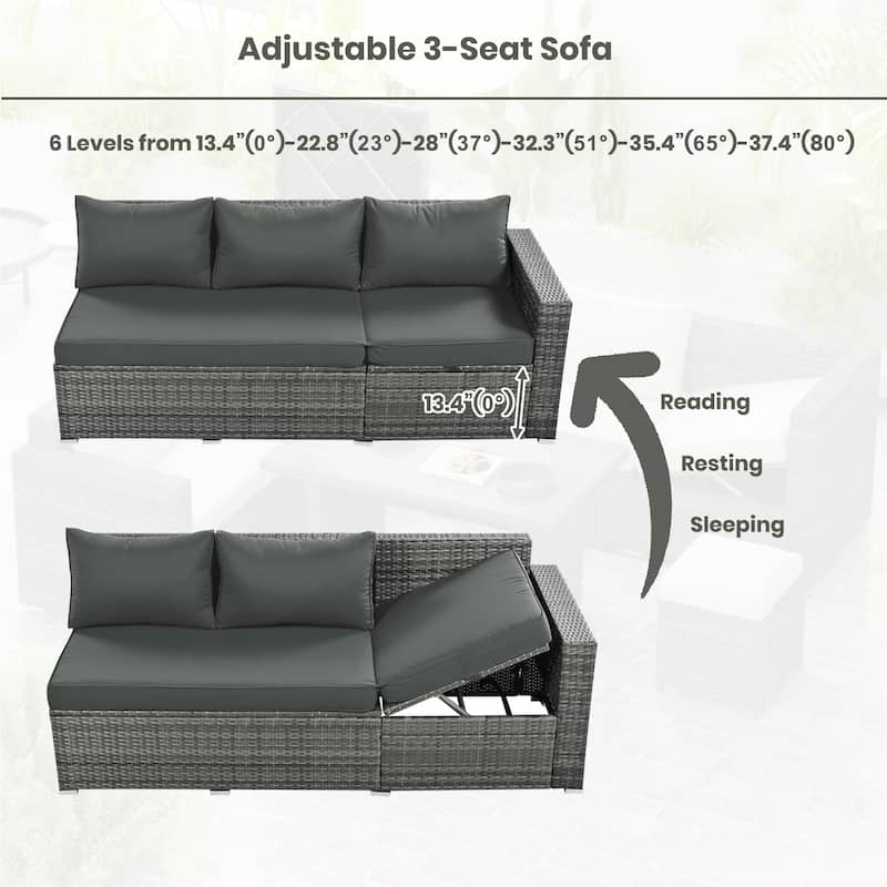 6PCS Outdoor Patio Wicker Rattan Sectional Set with Storage Box and Tempered Glass Top Table