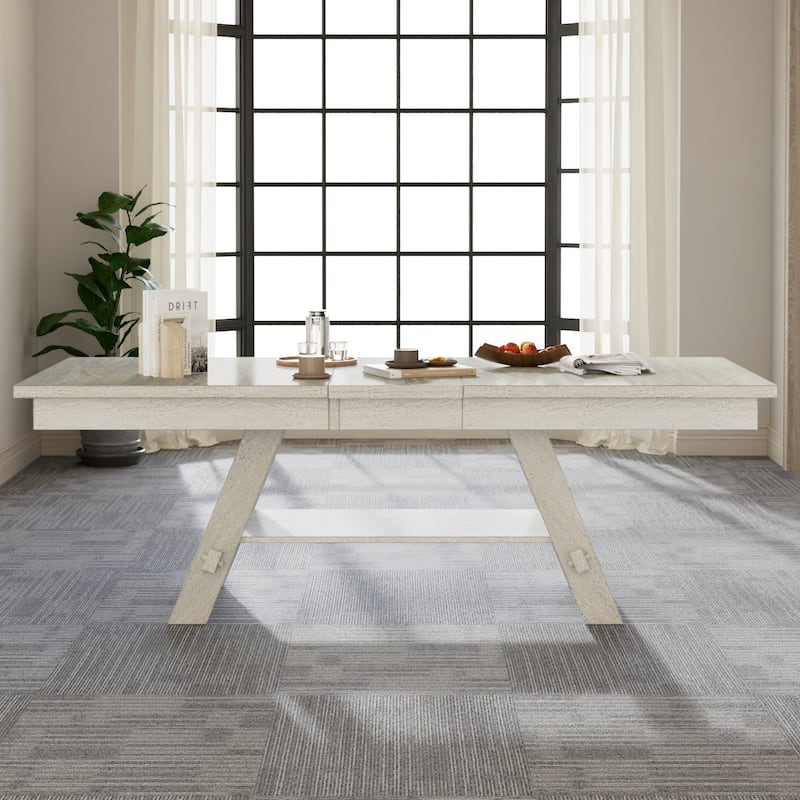 VECELO 90-inch Modern Solid Wood Rectangular Extendable Dining Table - Grey