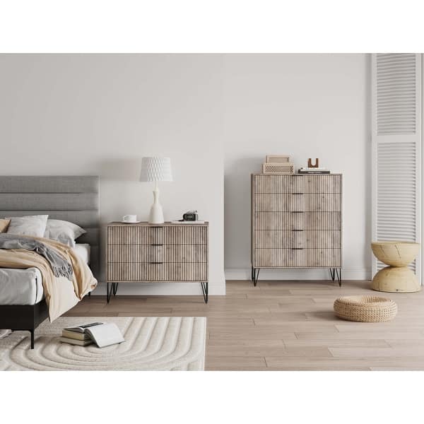 Manhattan Comfort2-Piece DUMBO Modern 5-Drawer Tall Dresser and DUMBO Modern 6-Drawer Double Low Dresser in White and Grey Manhattan Comfort2-Piece DUMBO Modern 5-Drawer Tall Dresser and DUMBO Modern 6-Drawer Double Low Dresser in White and Grey
