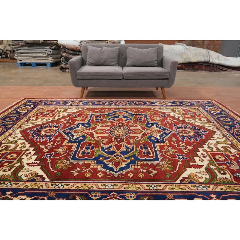 Hand Knotted Oriental 100% Wool Carpet Traditional Medallion Oranges & Rust Heriz (serapi) Area Rug - 10' 1'' X 8' 0''