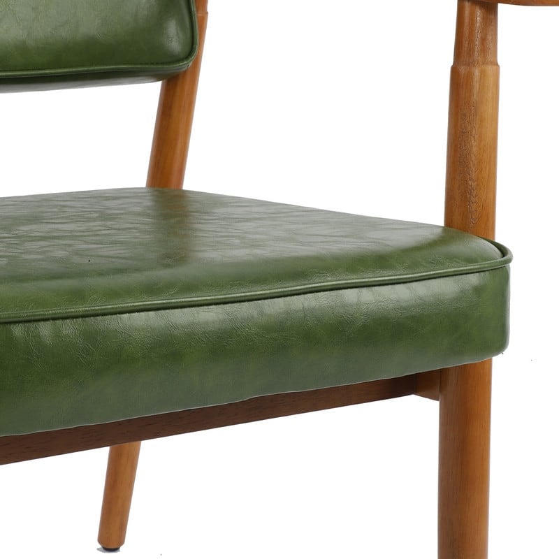 Walnut Faux Leather or Linen-Like Fabric Upholstered Dining Chair - Padded Armchair with Solid Wood Frame & Open Back