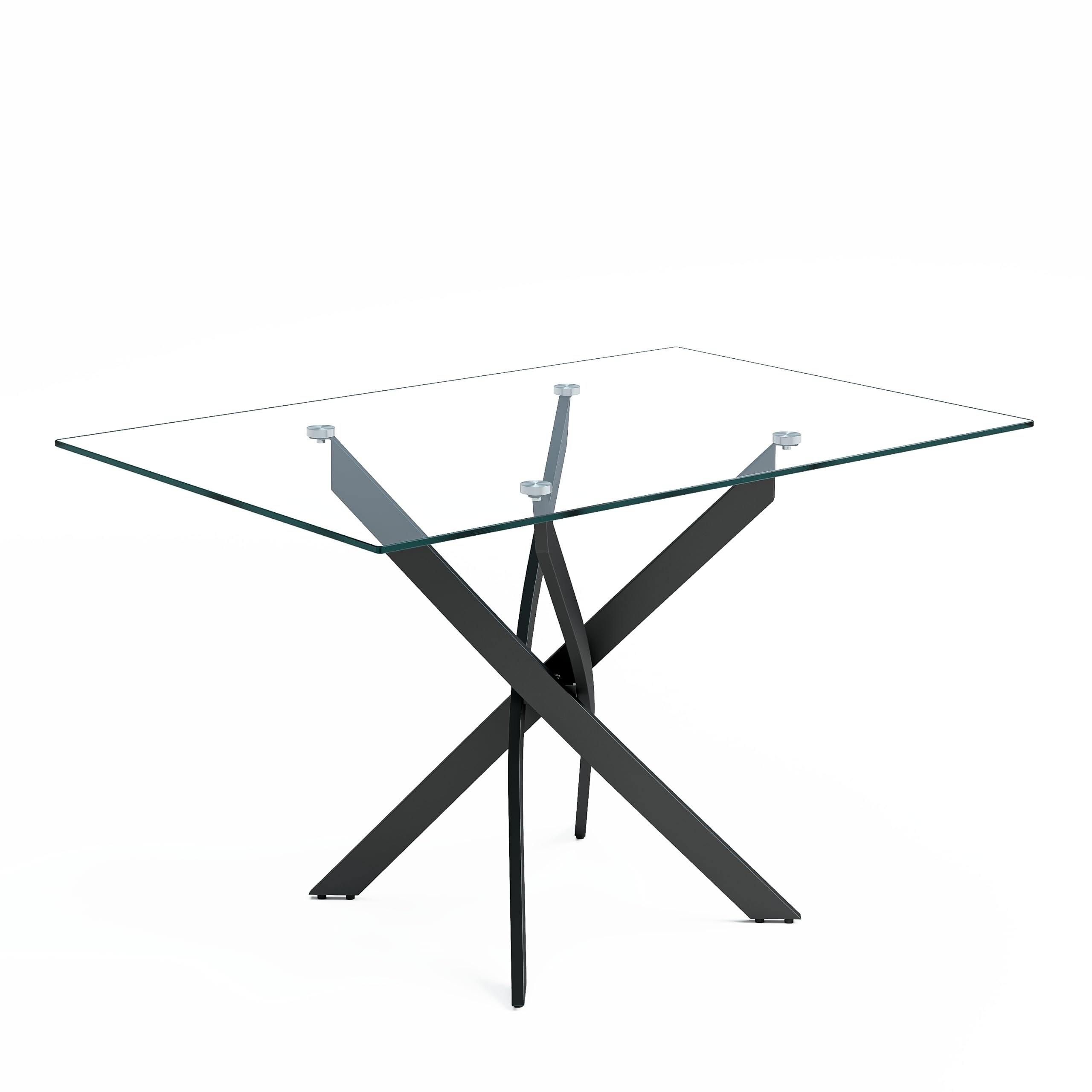 Tempered Glass Dining Table with Chromed Legs Modern Rectangular