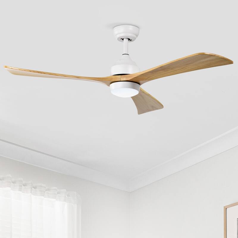 52" Solid Wood Blades Ceiling Fan with Lights Remote Control, Quiet DC Motor 3 Blade Ceiling Fans 6 Speed Levels