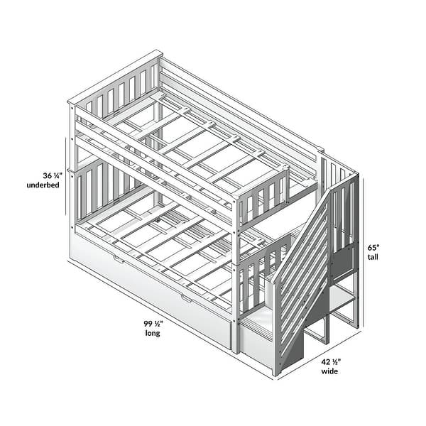 dimension image slide 2 of 3, Max and Lily Twin over Twin Staircase Bunk with Trundle