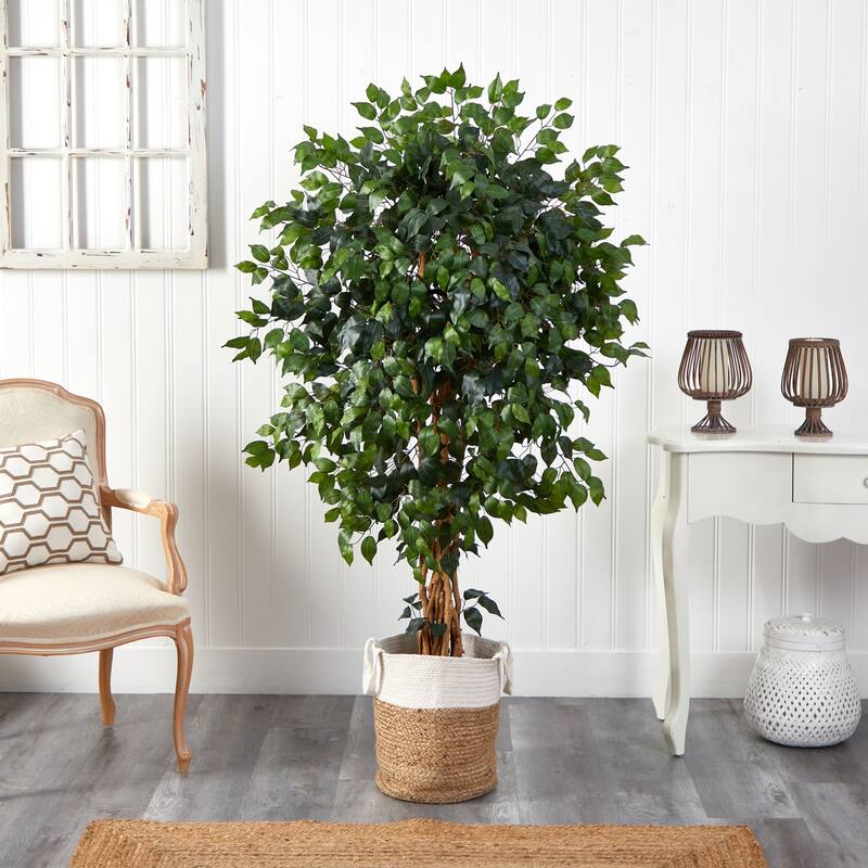 Artificial Mid Century Tree - 5.5ft Indoor Faux Plant with Jute Planter - Modern Home Decor - Green - 41-50 Inches