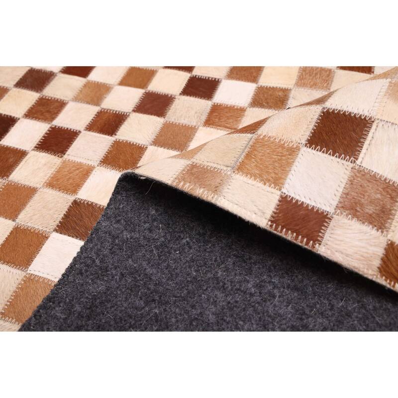 ECARPETGALLERY Handmade Cowhide Patchwork Brown Leather Rug - 8'0 x 10'0