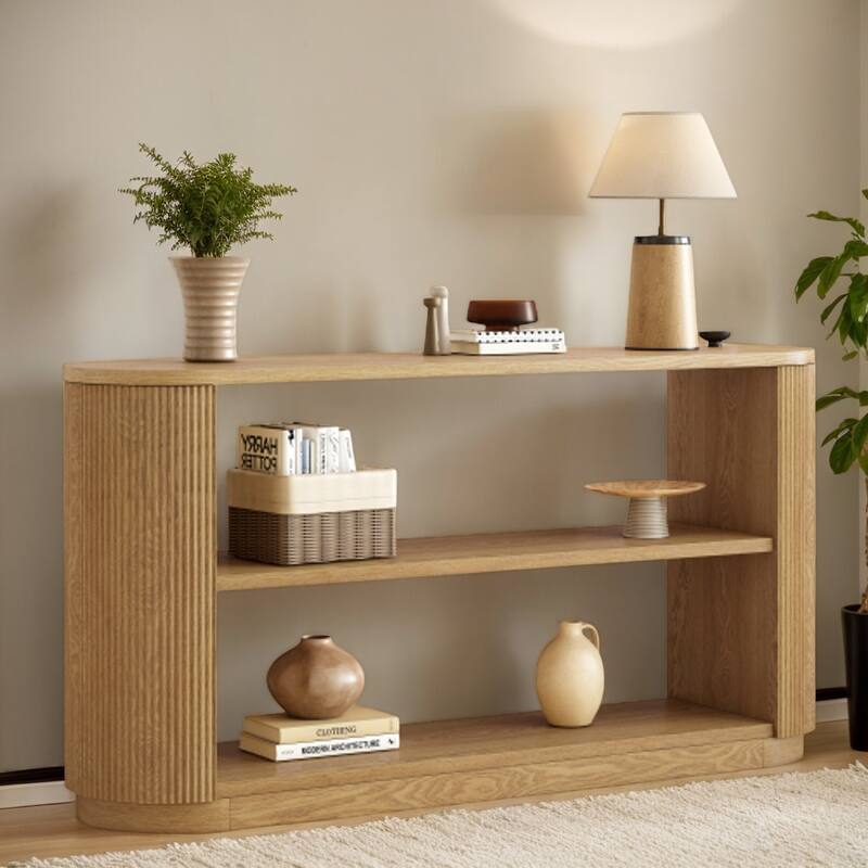 Sleek Modern Entryway Console Table with 3-Tier Storage by Harper&Bright Designs - Natural