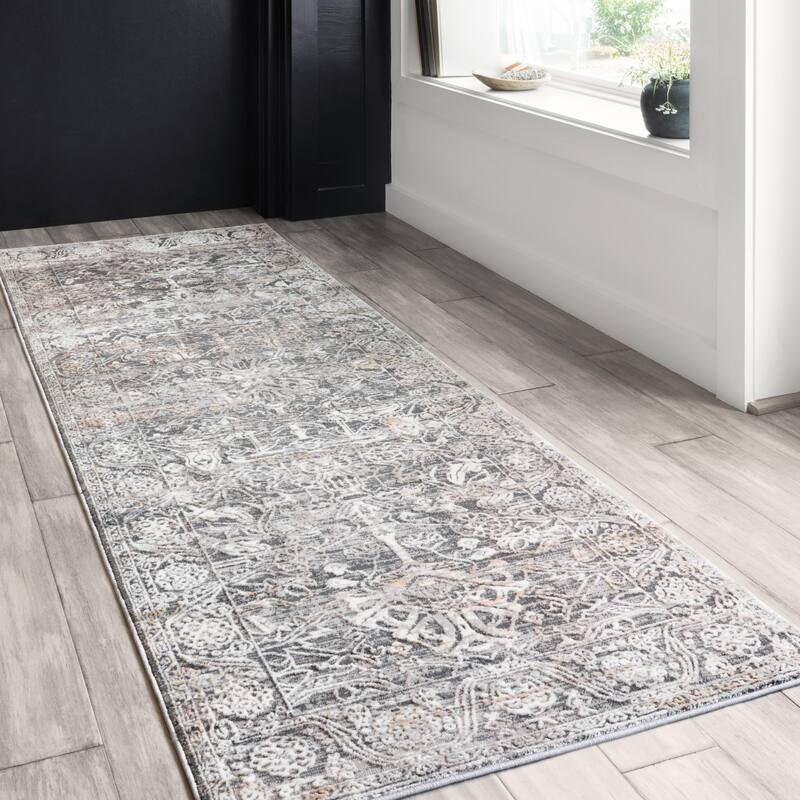 Alexander Home Heather Traditional Dimensional Area Rug - 2'8" x 8' - Steel/Ivory - Runner/Rectangle