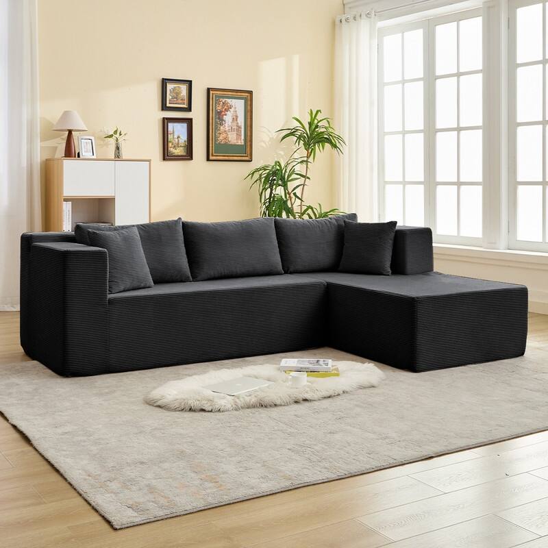 Mixoy W106'' Modern 2-Piece Free Combination Corduroy Upholstered L-Shaped Modular Sectional Sofa with Right Chaise and Pillow