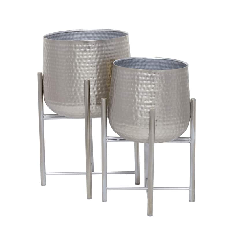 Metal Hammered Planter with X-Shaped Stands - Set of 2 Silver, Black or Gold - CosmoLiving by Cosmopolitan