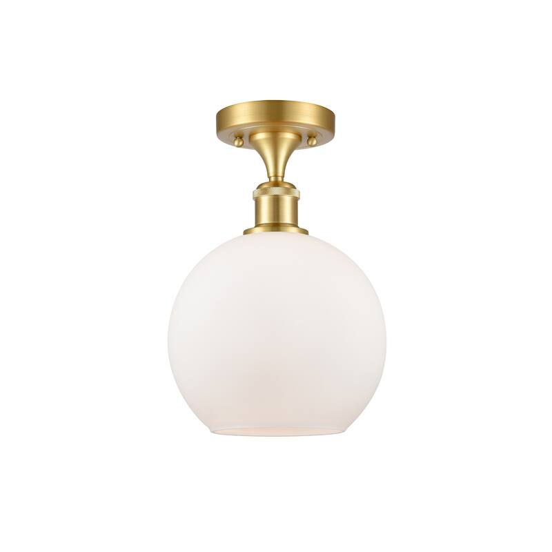 Innovations Lighting Ballston Athens - 1 Light 8" Semi-Flush Mount - Satin Gold/Matte White