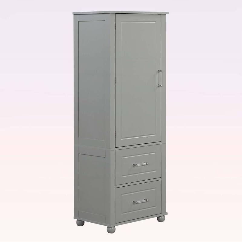 Tall Bathroom Storage Cabinet with Two Drawers and Adjustable Shelf