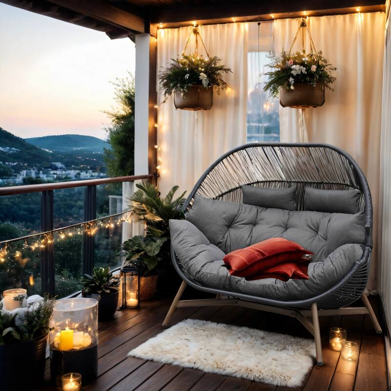 Outdoor Wicker Egg Chairs With Stand Loveseats With Cushions