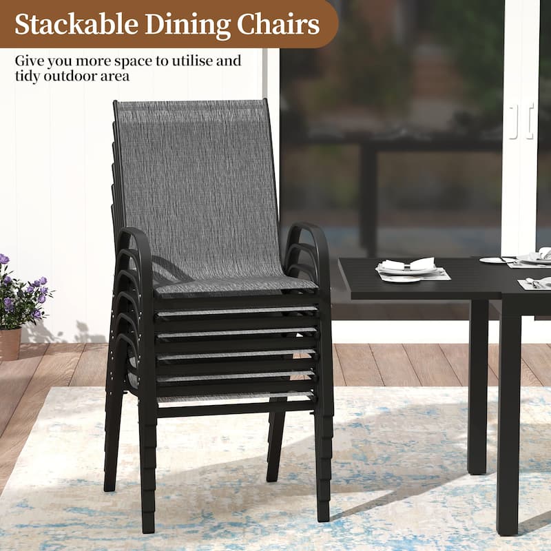 7/9/11-Piece Outdoor Dining Set with Aluminum Rectangular Extendable Patio Table and 6/8/10 Textilene Patio Chairs