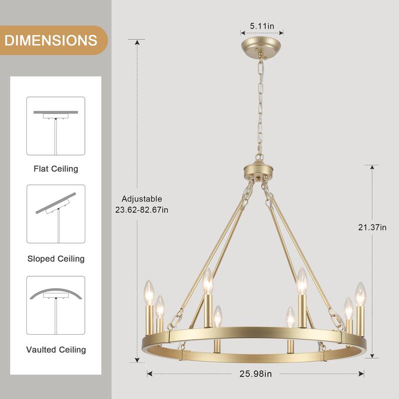 8-Light Candlestick Wagon Wheel Chandelier Linear Chandelier Lighting for Kitchen Island