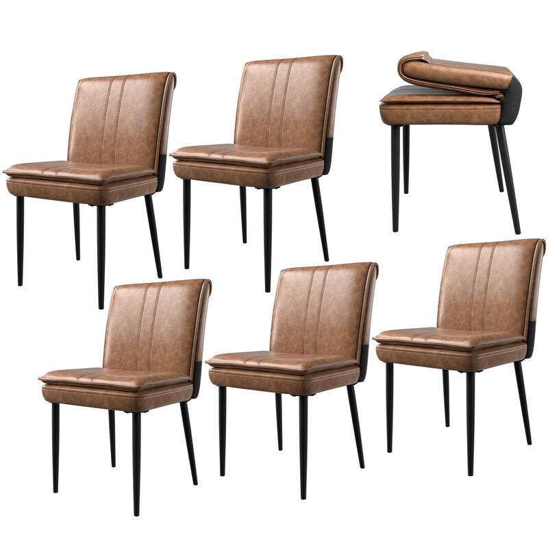 VECELO Foldable Dining Chair Set 2/4/6 Pack PU Leather Space Saving Chairs with Metal Legs Waterproof Kitchen Living Room Chairs