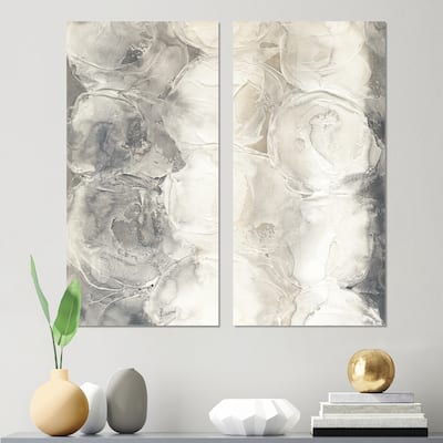 Designart "Gray Circles I" Modern & Contemporary Canvas Wall Art Print 2 Piece Set