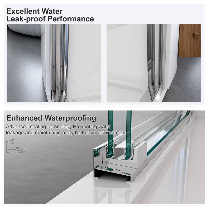 56"-60"W*72" H Semi-Frameless Double Sliding Shower Door, Bypass Shower Door, 1/4" (6mm) Thick SGCC Tempered Glass Door