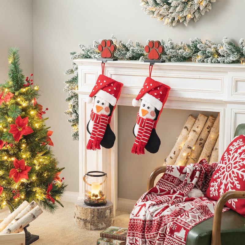 Glitzhome 19"L 3D Hooked Xmas Stocking Santa Penguin Reindeer
