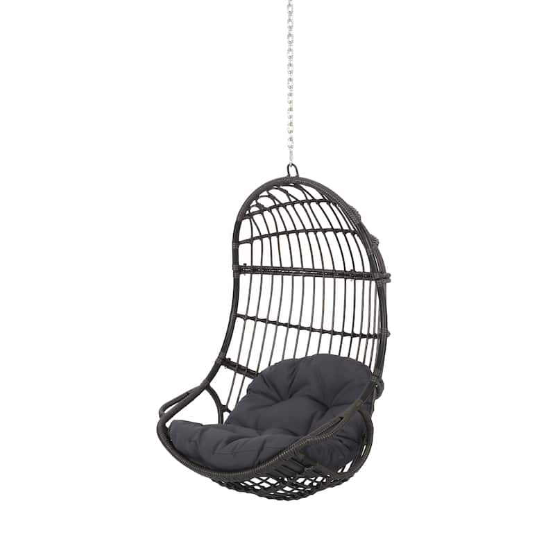 Wicker Hanging Basket Chair with Water-Resistant Cushions, Hand-Woven Rattan Swing Chair with Suspension Chain