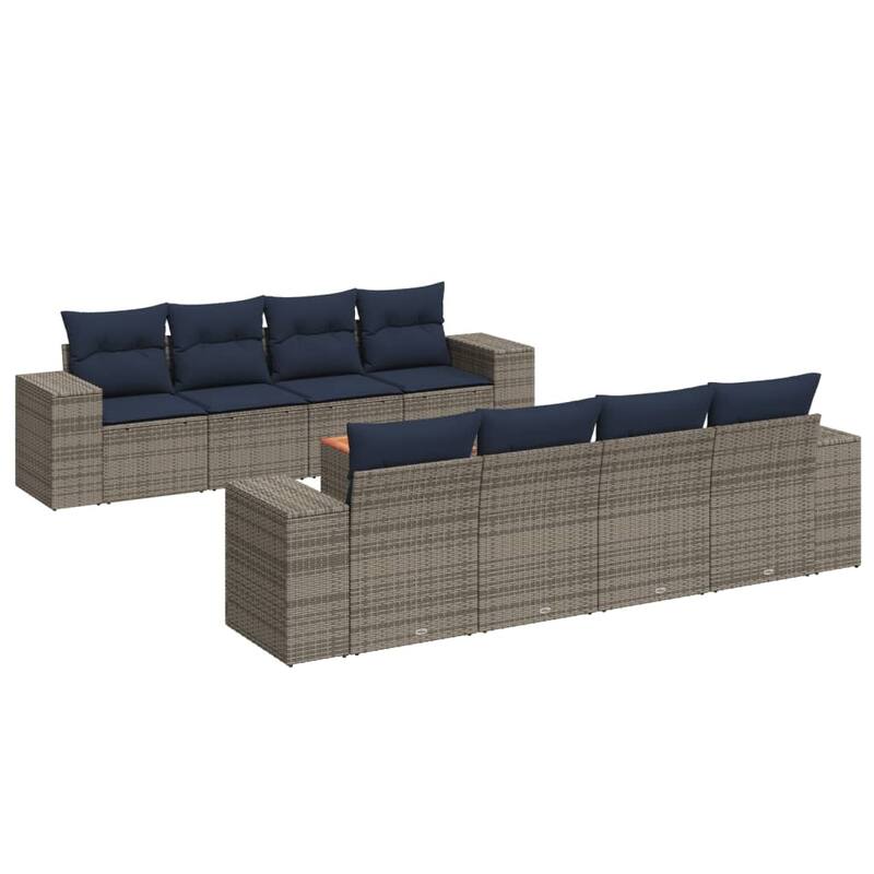 vidaXL Patio Sofa Set with Cushions Outdoor Furniture 9 Piece Poly Rattan - 21.7x 24.4x 27.2