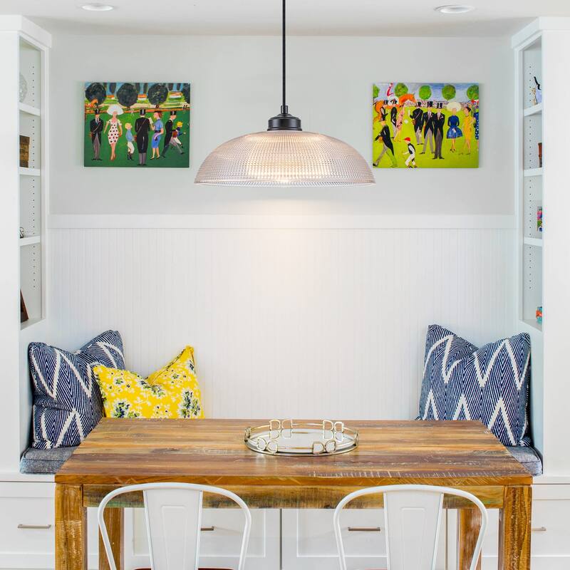 1-Light Matte Black Dome Pendant Textured Glass Kitchen Island Lights for Dining Room