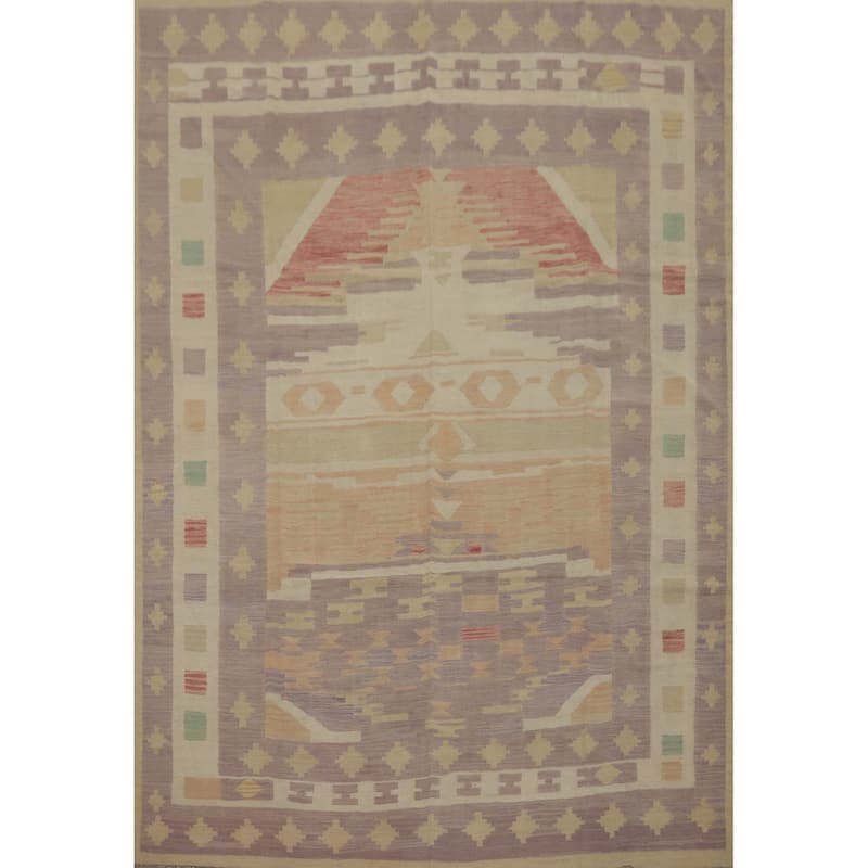 Hand Woven Oriental 100% Wool Carpet Southwestern Tribal Purples Kilim Area Rug - 10' 0'' X 8' 2''