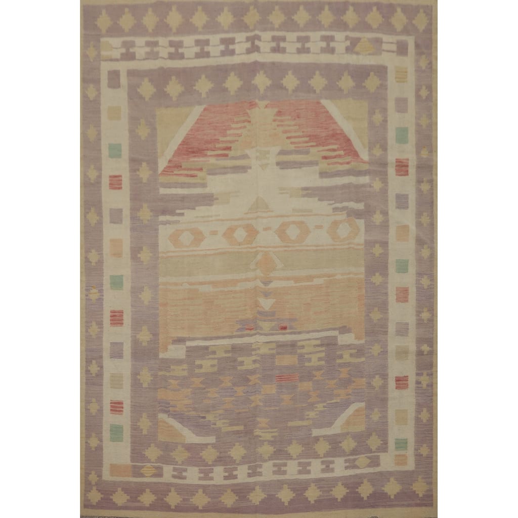 Hand Woven Oriental 100% Wool Carpet Southwestern Tribal Purples Kilim Area Rug - 10' 0'' X 8' 2''