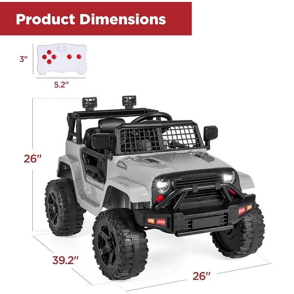 12V Kids Ride On Truck with Remote Control, Spring Suspension - Light Gray - Light Gray