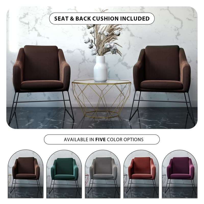 Harmony Mid-Century Velvet Upholstered Accent Arm Chair with Metal Frame & Plush Cushion for Home Office, Living Room, & Bedroom