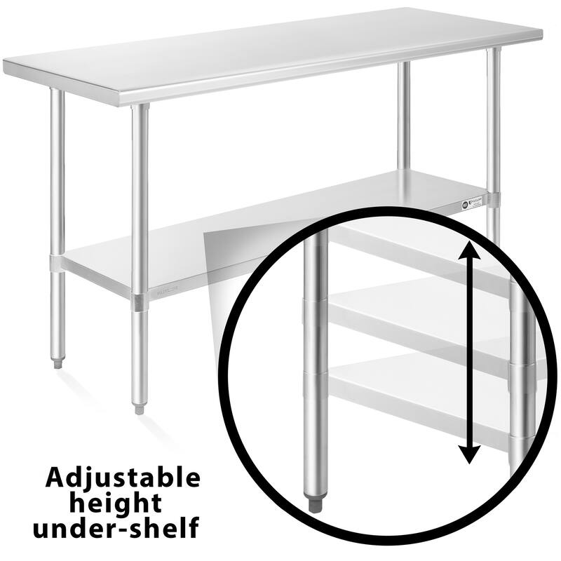 24 x 60in NSF Commercial Stainless Steel Prep and Work Table w Wheels - 24" x 60"