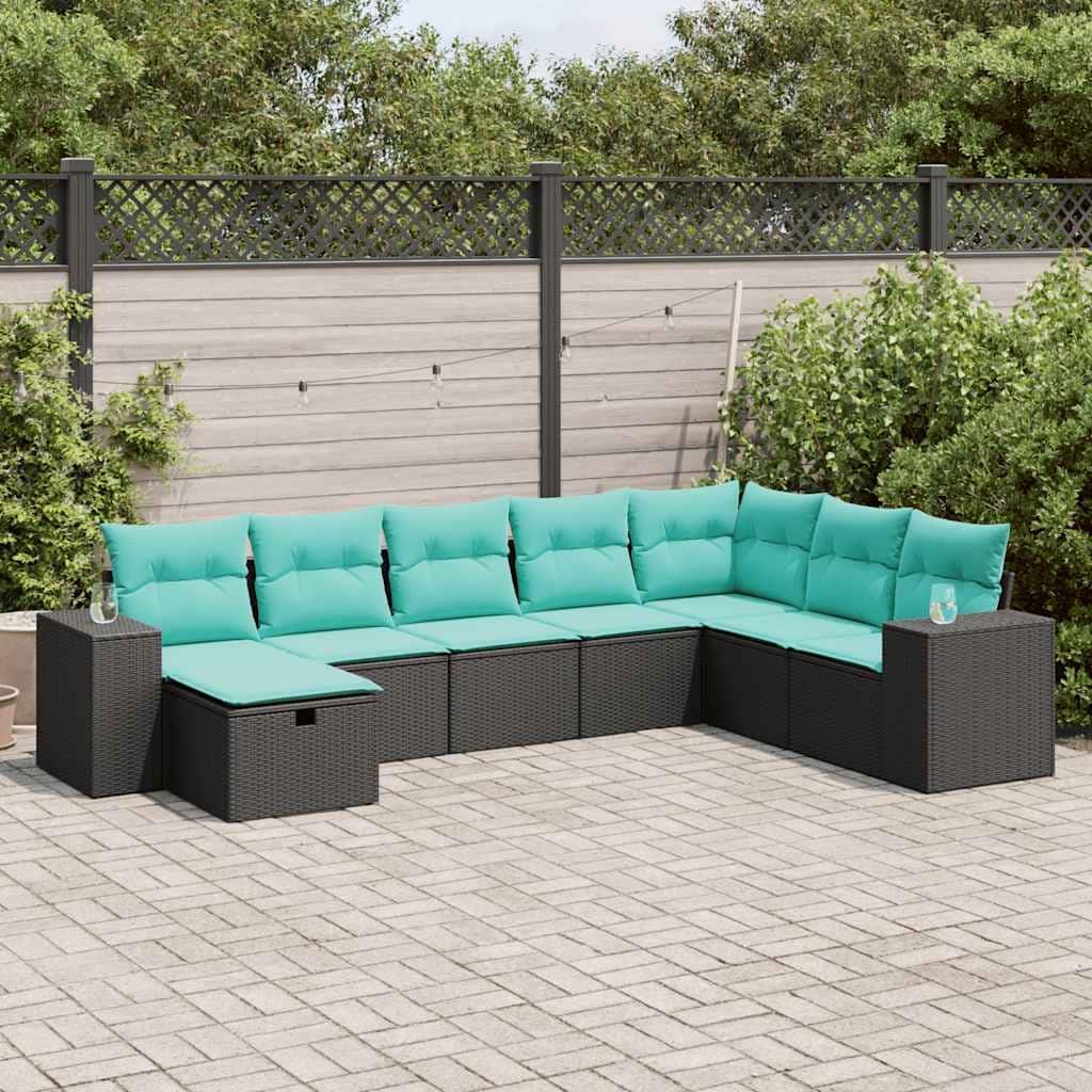 vidaXL 8 Piece Patio Sofa Set with Cushions Black Poly Rattan - 21.7 x 24.4 x 27.2