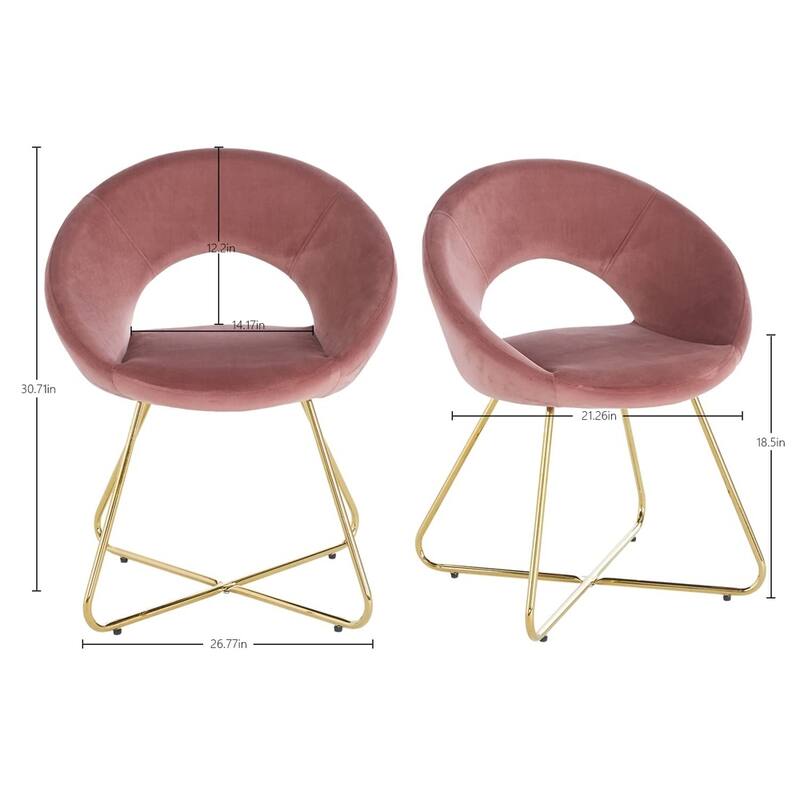Modern Velvet 2PC Dining Chairs Armchair, MidCent Gold Legs