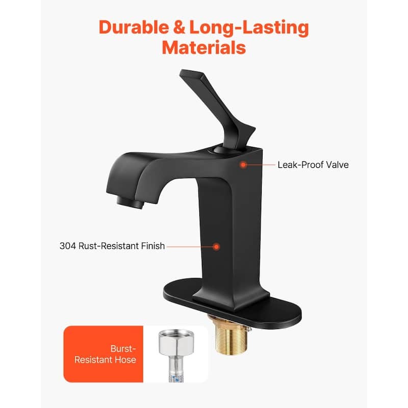 Black Stainless Steel Single Handle Sink Faucet with Drain - 6.89 x 2.17 x 10.24 inch