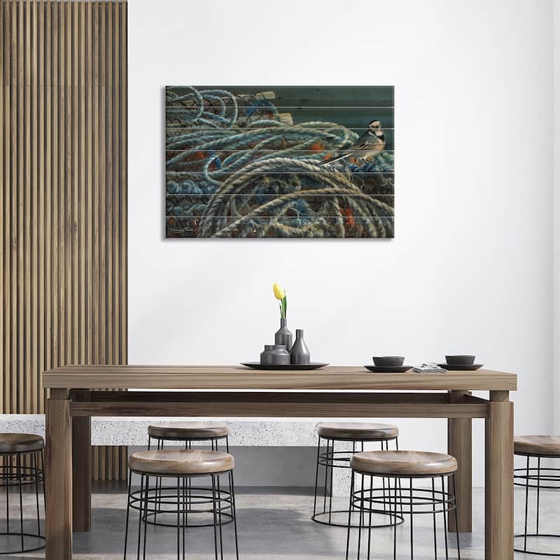 Pots - Pied Wagtail Print On Wood by Jeremy Paul - Multi-Color