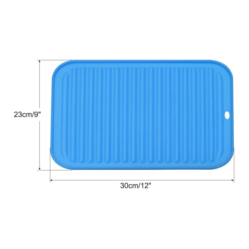 Dish Drying Mat, Reusable Sink Drain Pad Heat Resistant for Kitchen - 12 x 9 x 0.24 inch - Blue