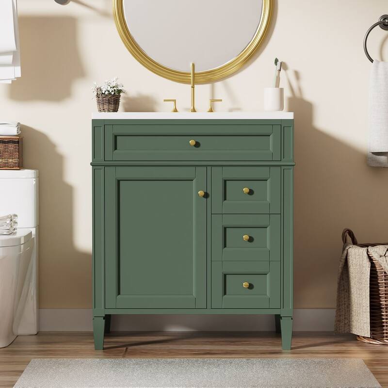 30'' Bathroom Vanity with Top Sink Set, Sink Bathroom Vanity - Green - With Sink