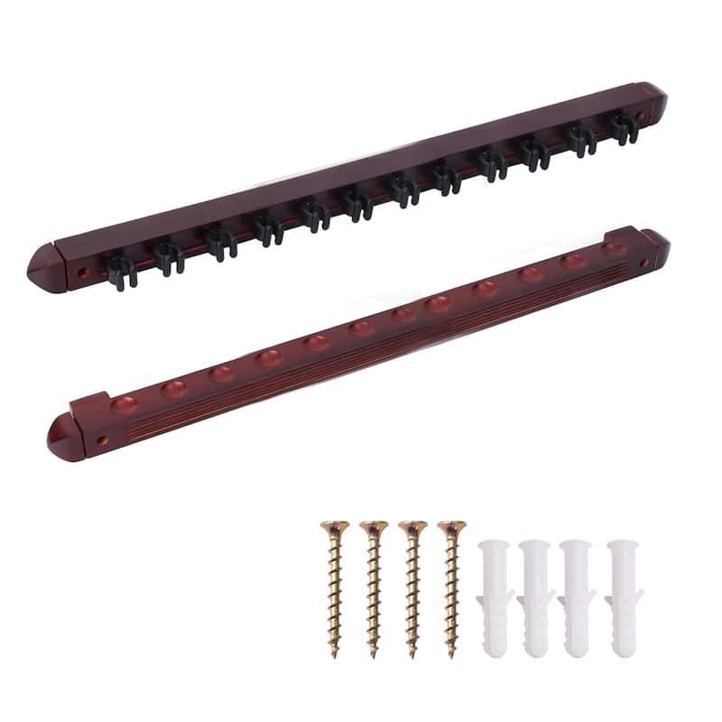 GSE™ 12-Pool Cue Wall Mounting Billiard Cue Rack, 2-Piece Hanging Wall Mounted Pool Cue Stick Holder - Mahogany
