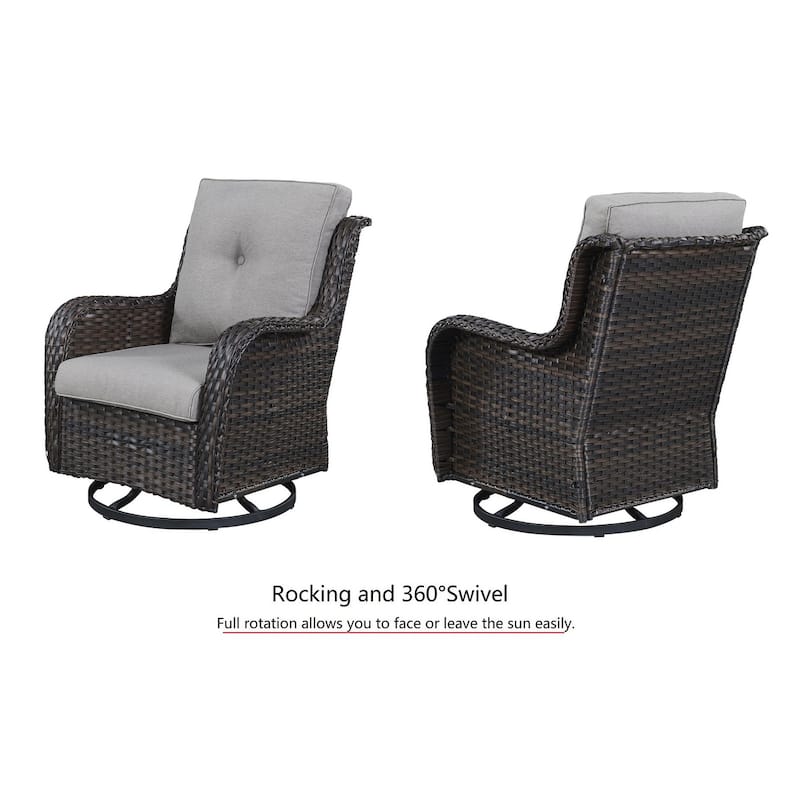 Gymojoy 5-piece Outdoor Wicker Swivel Rocking Chair Table with Ottoman