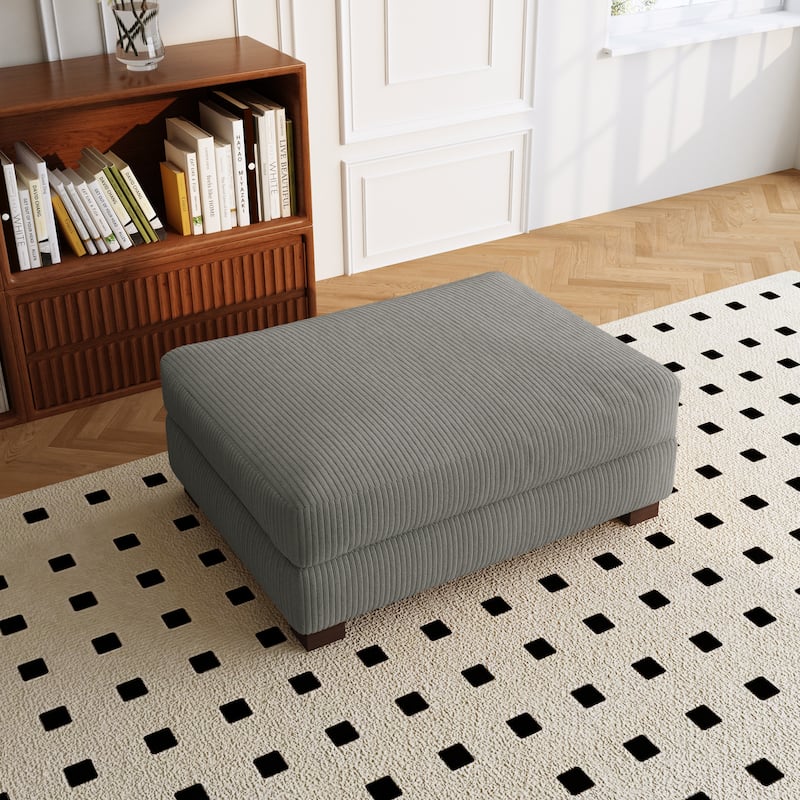 Sofa Corduroy Ottoman with Soild Wood - Light Grey
