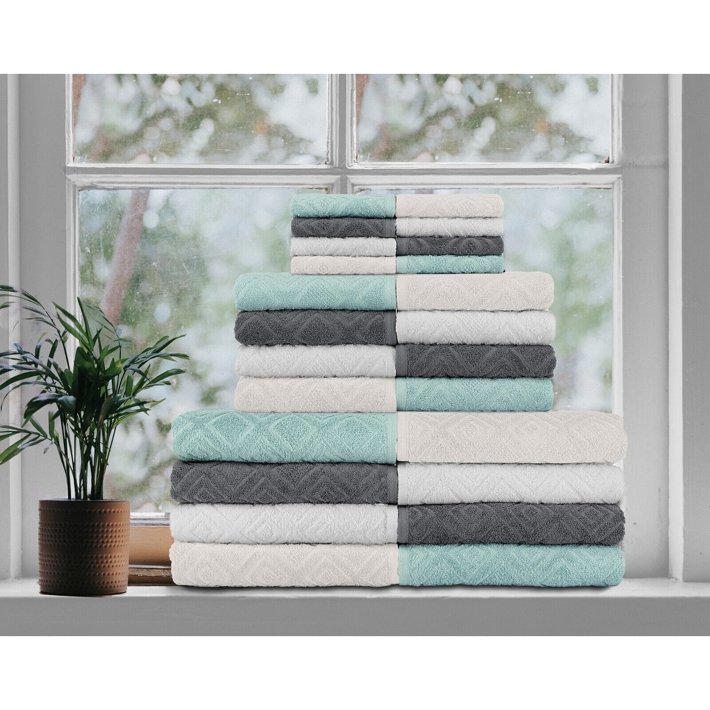 Luxury 6pc Navy Blue & Grey Paisley Cotton Jacquard Bath Towel Set