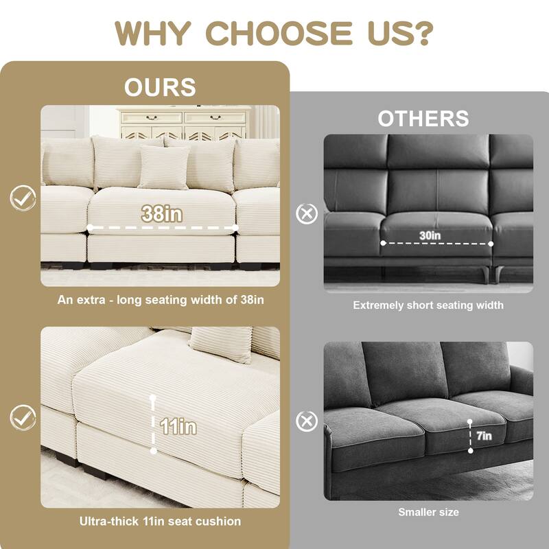 92" Oversized Corduroy Couch for Living Room, Upholstered Loveseat Sofa with Wide Armrests and Throw Pillows for Apartment