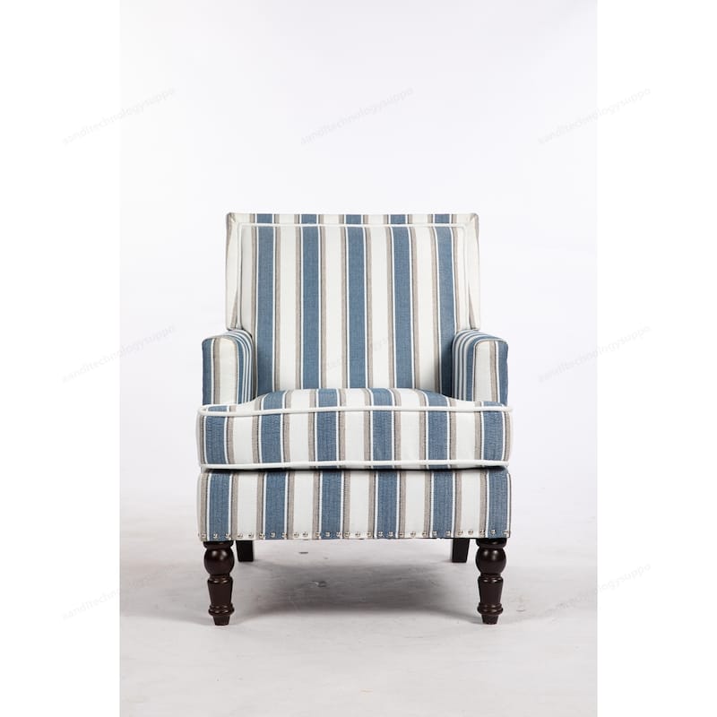 Linen Armchair with Blue and White Striped
